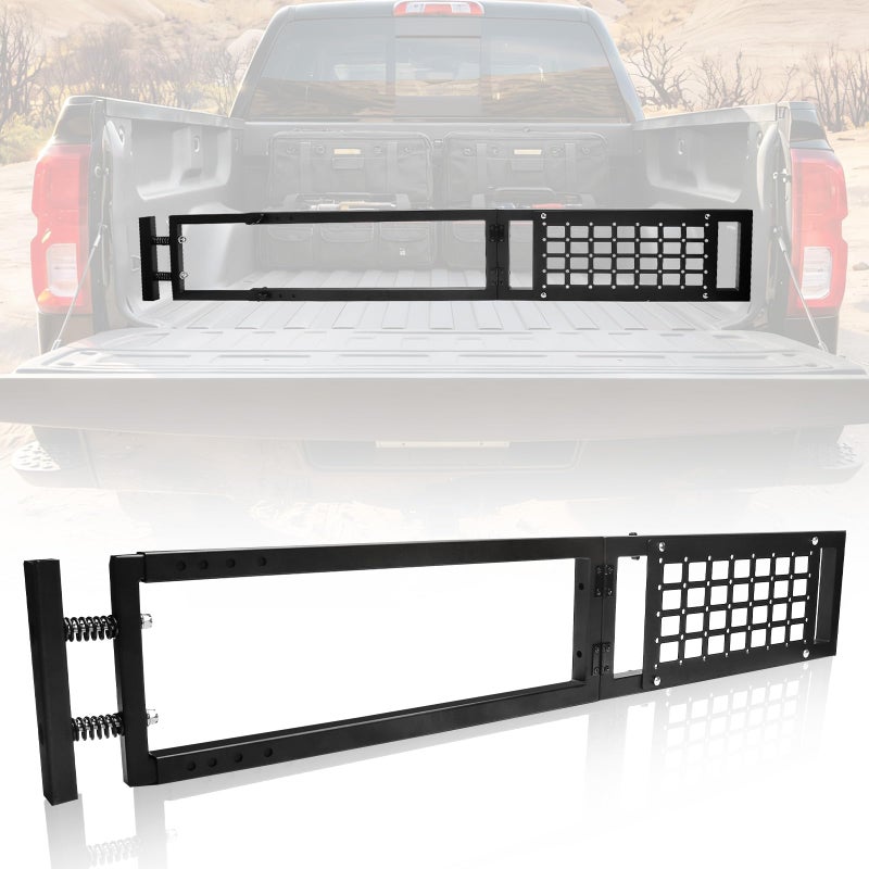 NORTHYUN Adjustable Truck Bed Divider 4767 in Foldable Aluminum Cargo Organizer with MOLLE Panel NoDrill Installation Fits Most Pickup Beds